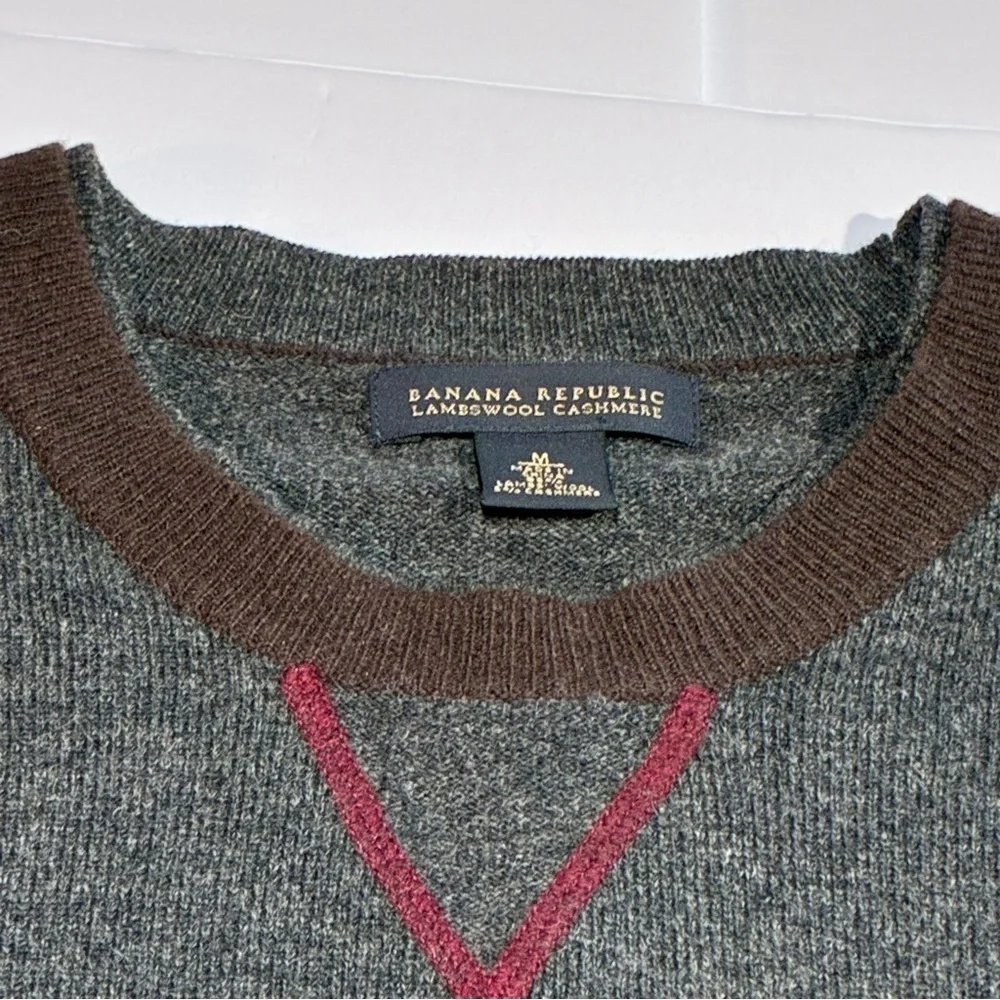 Banana Republic Crewneck Sweater Mens Large Maroon Gray Lambswool Cashmere